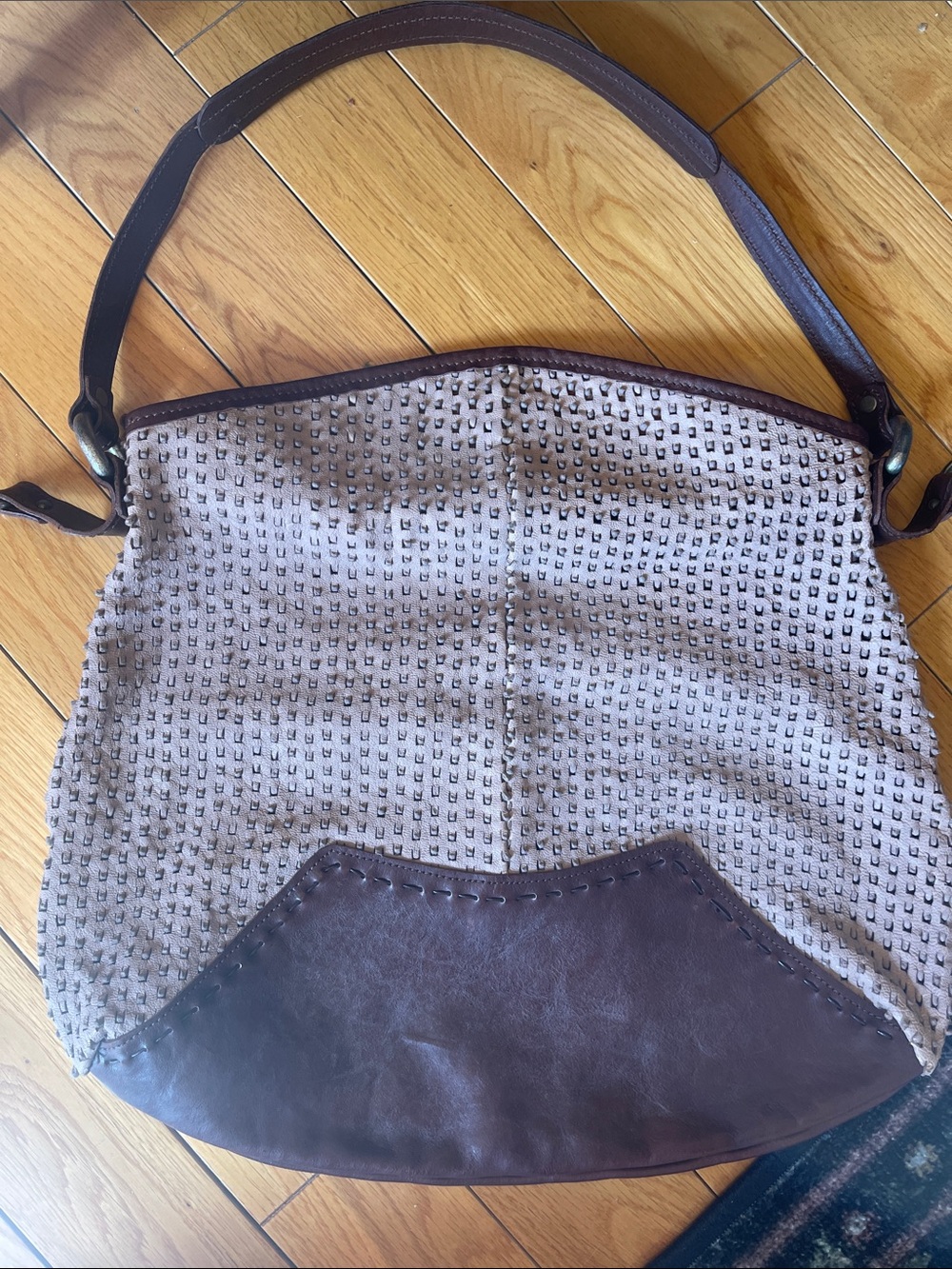 Vin Baker Neutral Studded Shoulder Bag - Brown & Cream